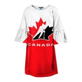 Детское платье 3D с принтом TEAM CANADA в Кировске, 100% полиэстер | прямой силуэт, чуть расширенный к низу. Круглая горловина, на рукавах — воланы | Тематика изображения на принте: 2017 | canada | hochey | team | teamcanada | канада | мира | россия | хоккей | чемпионат | чм2017