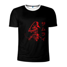 Мужская футболка 3D спортивная с принтом Японские иероглифы - самурай в Кировске, 100% полиэстер с улучшенными характеристиками | приталенный силуэт, круглая горловина, широкие плечи, сужается к линии бедра | азия | воин | катана | меч | сегун | сэнсэй | харакири | честь | японец | япония