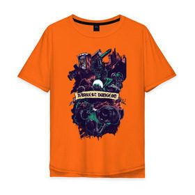 Мужская футболка хлопок Oversize с принтом Darkest Dungeon в Кировске, 100% хлопок | свободный крой, круглый ворот, “спинка” длиннее передней части | darkest dungeon | замок | игра | логотип | рыцарь | темные подземелья | тьма | череп | чумной доктор