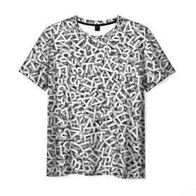 Мужская футболка 3D с принтом Узор из букв в Кировске, 100% полиэфир | прямой крой, круглый вырез горловины, длина до линии бедер | Тематика изображения на принте: алфавит | белый | буквы | паттерн | текстура