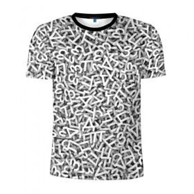 Мужская футболка 3D спортивная с принтом Узор из букв в Кировске, 100% полиэстер с улучшенными характеристиками | приталенный силуэт, круглая горловина, широкие плечи, сужается к линии бедра | алфавит | белый | буквы | паттерн | текстура