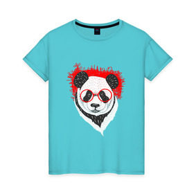 Женская футболка хлопок с принтом Умная панда в Кировске, 100% хлопок | прямой крой, круглый вырез горловины, длина до линии бедер, слегка спущенное плечо | абстрактная | каракули | милая | очкарик | очки | панда | ручная графика | умный