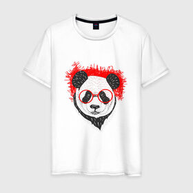 Мужская футболка хлопок с принтом Умная панда в Кировске, 100% хлопок | прямой крой, круглый вырез горловины, длина до линии бедер, слегка спущенное плечо. | абстрактная | каракули | милая | очкарик | очки | панда | ручная графика | умный