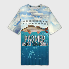 Платье-футболка 3D с принтом Размер имеет значение в Кировске,  |  | Тематика изображения на принте: значение | имеет | море | размер | рыба | рыбак | рыбалка