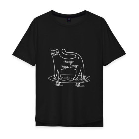 Мужская футболка хлопок Oversize с принтом Кот скейтер в Кировске, 100% хлопок | свободный крой, круглый ворот, “спинка” длиннее передней части | cat | sk8 | skate | кот | кошка | лонгборд | скейт