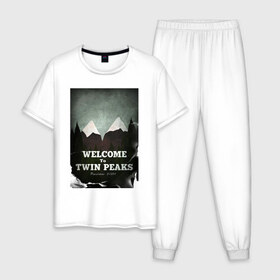 Мужская пижама хлопок с принтом Twin Peaks в Кировске, 100% хлопок | брюки и футболка прямого кроя, без карманов, на брюках мягкая резинка на поясе и по низу штанин
 | twin peaks | дэвид линч | лес | лора палмер | сова | твин пикс | туман
