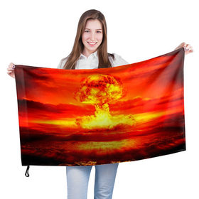 Флаг 3D с принтом Ядерный взрыв в Кировске, 100% полиэстер | плотность ткани — 95 г/м2, размер — 67 х 109 см. Принт наносится с одной стороны | взрыв | гриб | огонь