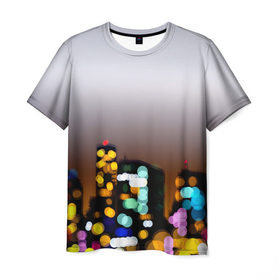 Мужская футболка 3D с принтом Городские огни в Кировске, 100% полиэфир | прямой крой, круглый вырез горловины, длина до линии бедер | 