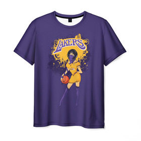Мужская футболка 3D с принтом Lakers в Кировске, 100% полиэфир | прямой крой, круглый вырез горловины, длина до линии бедер | Тематика изображения на принте: basketball | cheerleader | girl | lakers | nba | street