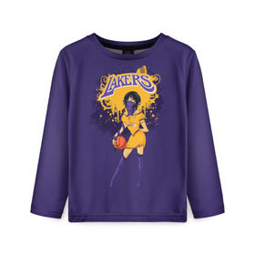 Детский лонгслив 3D с принтом Lakers в Кировске, 100% полиэстер | длинные рукава, круглый вырез горловины, полуприлегающий силуэт
 | basketball | cheerleader | girl | lakers | nba | street