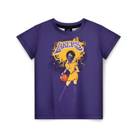 Детская футболка 3D с принтом Lakers в Кировске, 100% гипоаллергенный полиэфир | прямой крой, круглый вырез горловины, длина до линии бедер, чуть спущенное плечо, ткань немного тянется | Тематика изображения на принте: basketball | cheerleader | girl | lakers | nba | street