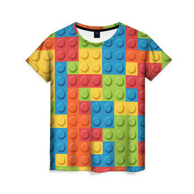 Женская футболка 3D с принтом Лего в Кировске, 100% полиэфир ( синтетическое хлопкоподобное полотно) | прямой крой, круглый вырез горловины, длина до линии бедер | lego | tetris | детальки | лего | разноцветные