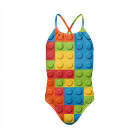 Детский купальник 3D с принтом Лего в Кировске, Полиэстер 85%, Спандекс 15% | Слитный крой, подклад по переду изделия, узкие бретели | lego | tetris | детальки | лего | разноцветные