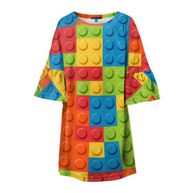 Детское платье 3D с принтом Лего в Кировске, 100% полиэстер | прямой силуэт, чуть расширенный к низу. Круглая горловина, на рукавах — воланы | Тематика изображения на принте: lego | tetris | детальки | лего | разноцветные