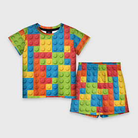 Детский костюм с шортами 3D с принтом Лего в Кировске,  |  | Тематика изображения на принте: lego | tetris | детальки | лего | разноцветные