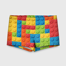 Детские купальные плавки 3D с принтом Лего в Кировске, Полиэстер 85%, Спандекс 15% | Слитный крой, подклад по переду изделия, узкие бретели | Тематика изображения на принте: lego | tetris | детальки | лего | разноцветные