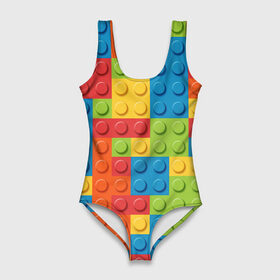 Купальник-боди 3D с принтом Лего в Кировске, 82% полиэстер, 18% эластан | Круглая горловина, круглый вырез на спине | Тематика изображения на принте: lego | tetris | детальки | лего | разноцветные
