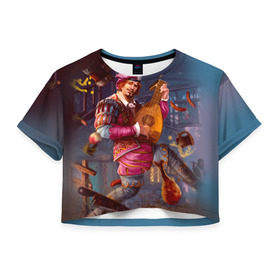 Женская футболка 3D укороченная с принтом Лютик в Кировске, 100% полиэстер | круглая горловина, длина футболки до линии талии, рукава с отворотами | gwent | witcher | ведьмак | гвинт | геральт | лютик