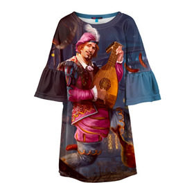 Детское платье 3D с принтом Лютик в Кировске, 100% полиэстер | прямой силуэт, чуть расширенный к низу. Круглая горловина, на рукавах — воланы | gwent | witcher | ведьмак | гвинт | геральт | лютик