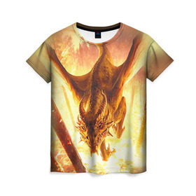Женская футболка 3D с принтом Дракон в Кировске, 100% полиэфир ( синтетическое хлопкоподобное полотно) | прямой крой, круглый вырез горловины, длина до линии бедер | gwent | witcher | ведьмак | гвинт | геральт | дракон