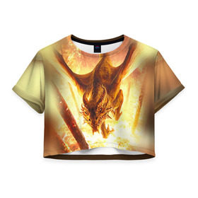 Женская футболка 3D укороченная с принтом Дракон в Кировске, 100% полиэстер | круглая горловина, длина футболки до линии талии, рукава с отворотами | gwent | witcher | ведьмак | гвинт | геральт | дракон