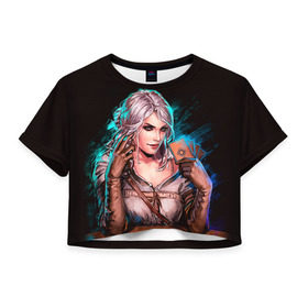 Женская футболка 3D укороченная с принтом Цири 1 в Кировске, 100% полиэстер | круглая горловина, длина футболки до линии талии, рукава с отворотами | gwent | witcher | ведьмак | гвинт | геральт | цири