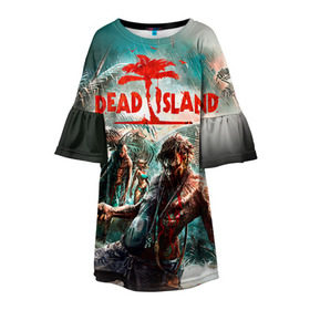 Детское платье 3D с принтом Dead island 8 в Кировске, 100% полиэстер | прямой силуэт, чуть расширенный к низу. Круглая горловина, на рукавах — воланы | dead | island | repticide | zombie | дэд айлэнд | зомби | мозги