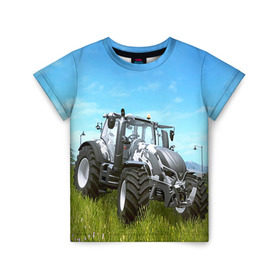 Детская футболка 3D с принтом Farming simulator 1 в Кировске, 100% гипоаллергенный полиэфир | прямой крой, круглый вырез горловины, длина до линии бедер, чуть спущенное плечо, ткань немного тянется | farming | simulator | трактор | фермер