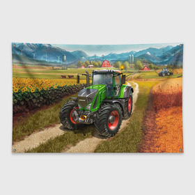 Флаг-баннер с принтом Farming simulator 2 в Кировске, 100% полиэстер | размер 67 х 109 см, плотность ткани — 95 г/м2; по краям флага есть четыре люверса для крепления | Тематика изображения на принте: farming | simulator | трактор | фермер