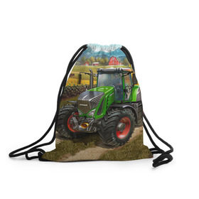 Рюкзак-мешок 3D с принтом Farming simulator 2 в Кировске, 100% полиэстер | плотность ткани — 200 г/м2, размер — 35 х 45 см; лямки — толстые шнурки, застежка на шнуровке, без карманов и подкладки | Тематика изображения на принте: farming | simulator | трактор | фермер