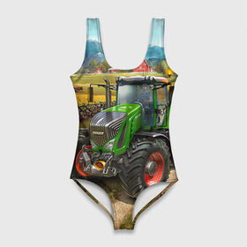 Купальник-боди 3D с принтом Farming simulator 2 в Кировске, 82% полиэстер, 18% эластан | Круглая горловина, круглый вырез на спине | farming | simulator | трактор | фермер