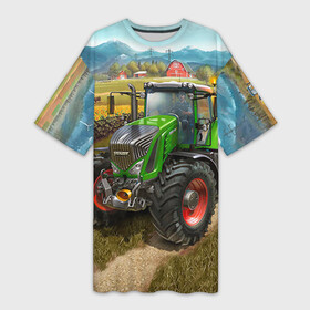 Платье-футболка 3D с принтом Farming simulator 2 в Кировске,  |  | farming | simulator | трактор | фермер