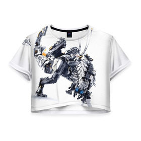 Женская футболка 3D укороченная с принтом HZD 5 в Кировске, 100% полиэстер | круглая горловина, длина футболки до линии талии, рукава с отворотами | dawn | horizon | zero | робот