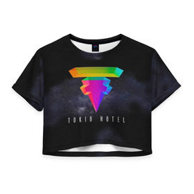 Женская футболка 3D укороченная с принтом Tokio Hotel в Кировске, 100% полиэстер | круглая горловина, длина футболки до линии талии, рукава с отворотами | 2017 | dream machine | tokio hotel | билл каулитц | георг листинг | густав шефер | токийский отель | том каулиц