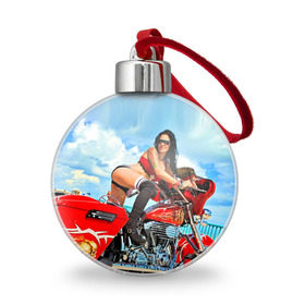 Ёлочный шар с принтом Девушка на мотоцикле в Кировске, Пластик | Диаметр: 77 мм | байкер