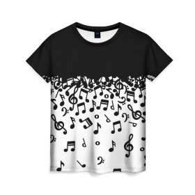 Женская футболка 3D с принтом Поглощение музыкой в Кировске, 100% полиэфир ( синтетическое хлопкоподобное полотно) | прямой крой, круглый вырез горловины, длина до линии бедер | абстракция | арт | дизайн | музыка | ноты | ритм