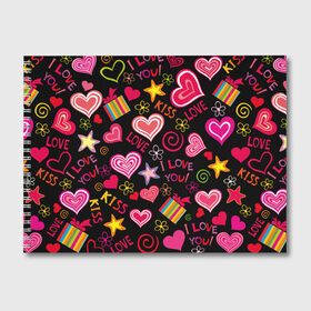 Альбом для рисования с принтом Love в Кировске, 100% бумага
 | матовая бумага, плотность 200 мг. | kiss | love | звезды | любовь | подарок | поцелуй | сердце | цветы