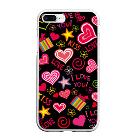 Чехол для iPhone 7Plus/8 Plus матовый с принтом Love в Кировске, Силикон | Область печати: задняя сторона чехла, без боковых панелей | kiss | love | звезды | любовь | подарок | поцелуй | сердце | цветы