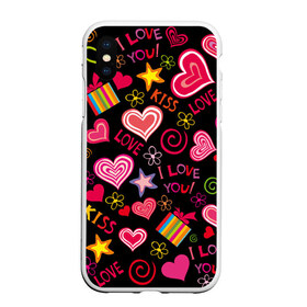 Чехол для iPhone XS Max матовый с принтом Love в Кировске, Силикон | Область печати: задняя сторона чехла, без боковых панелей | kiss | love | звезды | любовь | подарок | поцелуй | сердце | цветы