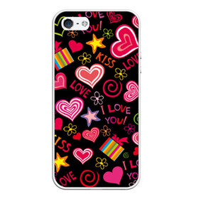 Чехол для iPhone 5/5S матовый с принтом Love в Кировске, Силикон | Область печати: задняя сторона чехла, без боковых панелей | kiss | love | звезды | любовь | подарок | поцелуй | сердце | цветы