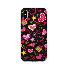 Чехол для iPhone X матовый с принтом Love в Кировске, Силикон | Печать на задней стороне чехла, без боковой панели | kiss | love | звезды | любовь | подарок | поцелуй | сердце | цветы
