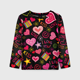 Детский лонгслив 3D с принтом Love в Кировске, 100% полиэстер | длинные рукава, круглый вырез горловины, полуприлегающий силуэт
 | kiss | love | звезды | любовь | подарок | поцелуй | сердце | цветы
