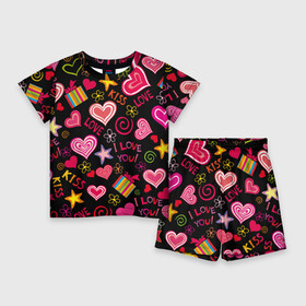 Детский костюм с шортами 3D с принтом Love в Кировске,  |  | kiss | love | звезды | любовь | подарок | поцелуй | сердце | цветы