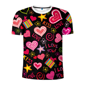 Мужская футболка 3D спортивная с принтом Love в Кировске, 100% полиэстер с улучшенными характеристиками | приталенный силуэт, круглая горловина, широкие плечи, сужается к линии бедра | kiss | love | звезды | любовь | подарок | поцелуй | сердце | цветы