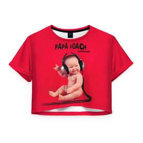 Женская футболка 3D укороченная с принтом Paparoach 7 в Кировске, 100% полиэстер | круглая горловина, длина футболки до линии талии, рукава с отворотами | papa roach | roach | папа роач | папароач | папароч | роач | роч