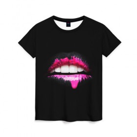 Женская футболка 3D с принтом Губы в Кировске, 100% полиэфир ( синтетическое хлопкоподобное полотно) | прямой крой, круглый вырез горловины, длина до линии бедер | lips | teeth | губы | зубы | краска | помада