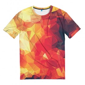 Мужская футболка 3D с принтом Низкополигональная текстура в Кировске, 100% полиэфир | прямой крой, круглый вырез горловины, длина до линии бедер | lowpoly | желтый красный | оранжевый | полигон | полигоны | текстура