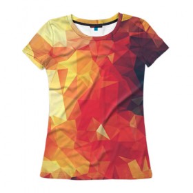 Женская футболка 3D с принтом Низкополигональная текстура в Кировске, 100% полиэфир ( синтетическое хлопкоподобное полотно) | прямой крой, круглый вырез горловины, длина до линии бедер | lowpoly | желтый красный | оранжевый | полигон | полигоны | текстура