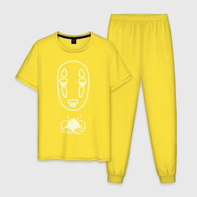 Мужская пижама хлопок с принтом безликий в Кировске, 100% хлопок | брюки и футболка прямого кроя, без карманов, на брюках мягкая резинка на поясе и по низу штанин
 | anime | ghost | унесённые призраками