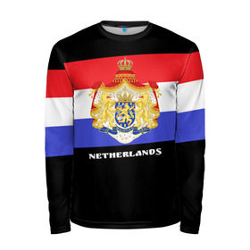 Мужской лонгслив 3D с принтом Флаг и герб Нидерланды в Кировске, 100% полиэстер | длинные рукава, круглый вырез горловины, полуприлегающий силуэт | амстердам | голландия | европа